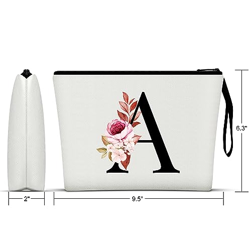 Vavabox A-Z Personalized Makeup Bag, Birthday Mom, Gifts for Best Friend, Bride Bridesmaid Cosmetic bag (A, White)