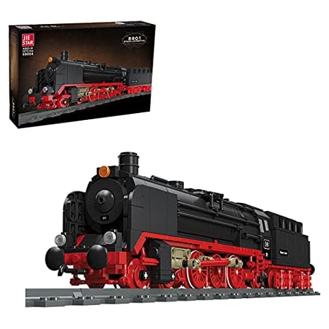 Myste Technic Steam Train Set,1173+Pcs Retro Steam Locomotive Train City Train Rail Passenger Train Building Block Setw/Train Tracks,Bricks - Compatiblew/Lego Train,50 x 6.5 x 10.5cm (P23M52615QYH) Cover