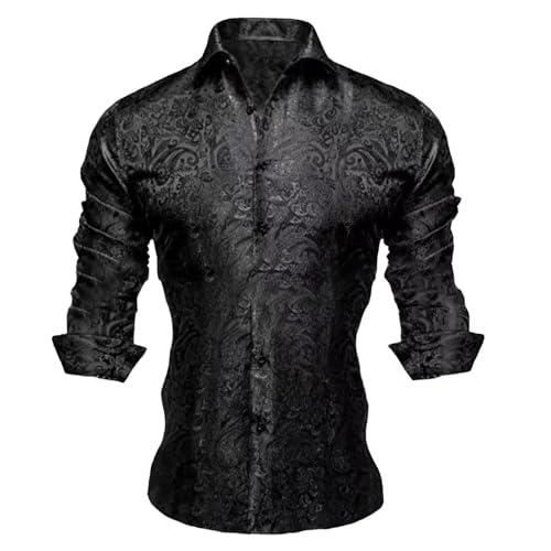 Vhersily 2026 Camicia Da Uomo Con Motivo Dorato Lucido Slim Fit Maniche Lunghe Comoda In Raso Floreale, Per Matrimoni Divertente Autunno Inverno Streetwear Morbido e Leggera Regalo Natalizia Capodanno