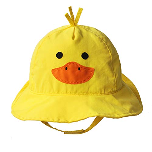 Kids Anti UV Sun Protection Foldable Bucket Hat with Chin Strap Outdoor Animal Cartoon Cap for Baby Toddlers Girls/Boys Summer-Yellow Duck-19.7''(1-2Years)