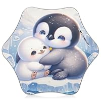 CHIFIGNO Cute Penguin Seal Umbrella for Kids Girls Boys with Reflective Strip Wind Proof Umbrellas for Rain with Rounded Corner Pinch Free Open Anti-UV Umbrella for Sun
