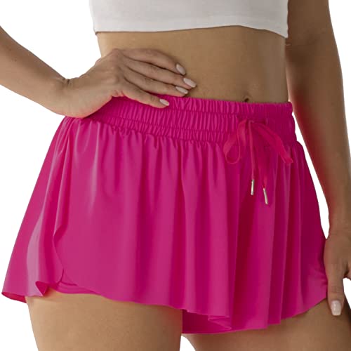 Flowy Athletic Shorts for Women Running Tennis Butterfly Shorts Girls 2-in-1 Double Layer Quick-Drying Comfy Shorts