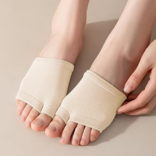 Image of 6 Pairs Womens Open Split Toe Cotton Liner Socks - Breathable No Show Toppers for Mules Sandals Clogs Sneakers (Tan)