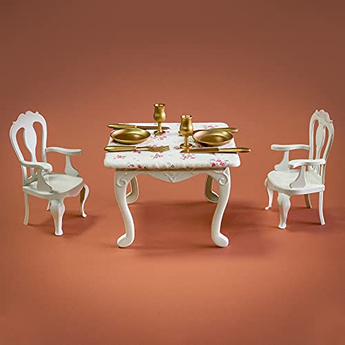 Aizulhomey Metal Miniature Dollhouse Furniture Flower Table With Princess Chair And Tableware Set Size Suitable For 6 In Dolls 1:12 Scale Dollhouse Decoration Dollhouse Accessories Color White 11Pcs #TOP3