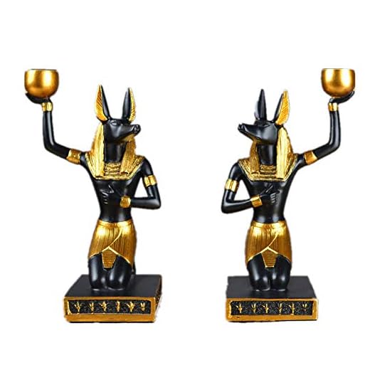 Skulpturanubis Staty & Skulptur Hund Gud Ljusstake Harts Hantverk Egyptisk Stil Heminredningstillbehör 2St/Set