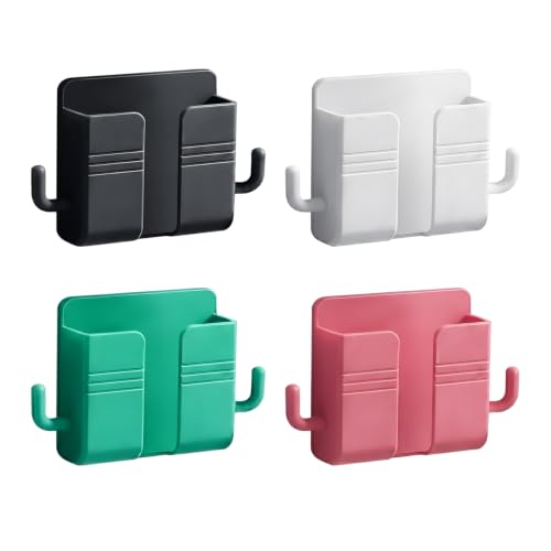 Image of Prolet Wall Mounted Mobile Holder, Key Holder with Storage Case for Remote & 2 Hooks, Multi-Purpose Wall Mount Stand for Phone /Remote & Accessories /Bedroom /Bathroom /Kitchen (Multicolour Pack of 4)