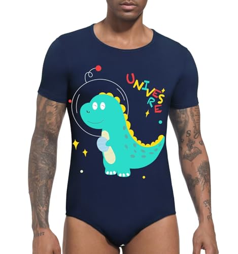 Mens Onesie Pajamas Short Sleeve Romper One Piece Bodysuit Sleepwear Tops Cute Print Onesie - Dinosaur Neil3