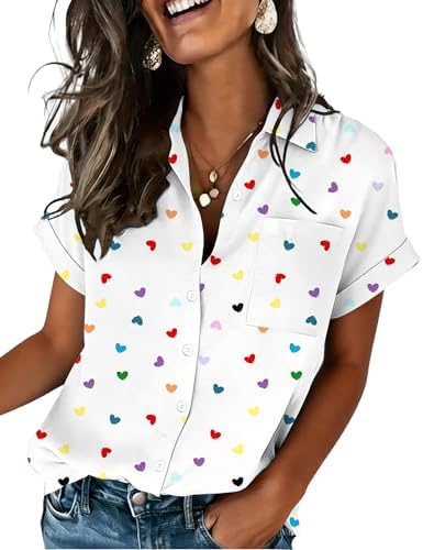 Zeagoo Womens Button Down Shirt Short Sleeve Blouse V Neck Dressy...