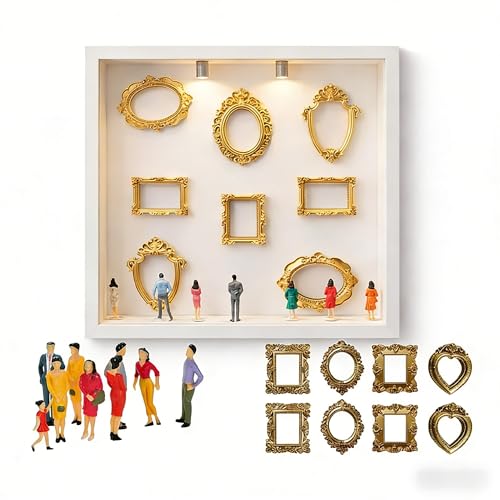 DIY Personalized Mini Museum Shadowbox Picture Figures Frame Photo Silhouette Box Unique Creative Memory Display Case Craft Kit with Miniature Art Figurines Lighting Up (White)