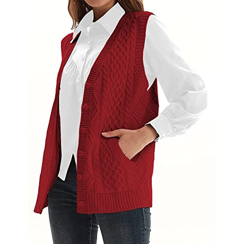 Womens’Knit Sweater Vest V Neck Sleeveless Cardigan Button Down Sweater Pocket Outwear Tops2