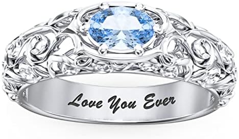 JOMOON Personalized Birthstone Ring Heart Ring Sterling Silver Graduation Class Wedding Ring Engagement Promise Ring Birthday Christmas Anniversary Mother's Day Jewelry Gifts for Women Girls(A)