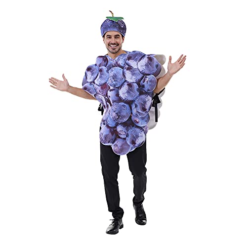 EraSpooky Costume de grappe de raisin violet pour adulte avec chapeau Costume d'halloween amusant pour fête alimentaire