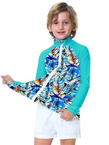 Image of AOBUTE Unisex Kids Zipper Rash Guard Boys UPF 50+ UV Protection Sun Shirt with Thumb Hole 3-12 Years