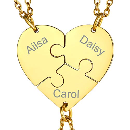 Cadeau Noël Fêtes des Mères : Collier Gravé Prénom Enfants Puzzle Cœur