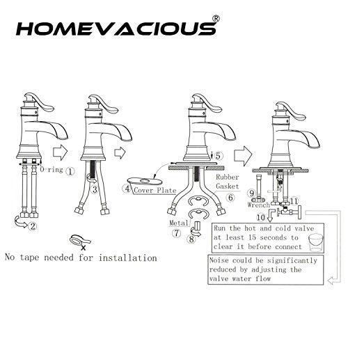 Homevacious Bathroom Faucet Chrome Bath Tub Basin Single Hole Sink Waterfall With Pop Up Drain With Overflow Vanity One Handle Lavatory Supply Line Lead-Free #TOP7