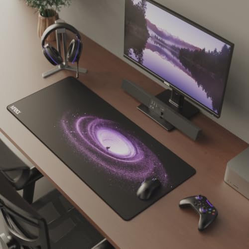 Image of Kreo Terra XXL Deskmat Premium Glass - Smooth Surface, 4mm Cushioned Base, Anti-Fray Stitched Edges - 900x400mm Large Desk Pad for Gaming & Work (Abyss)