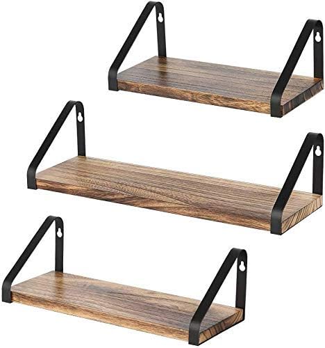 SunshineFace Set 4 Mensole Galleggianti Da Parete – Legno Rustico Nero – 40x15x2,5 Cm – Fino A 10kg