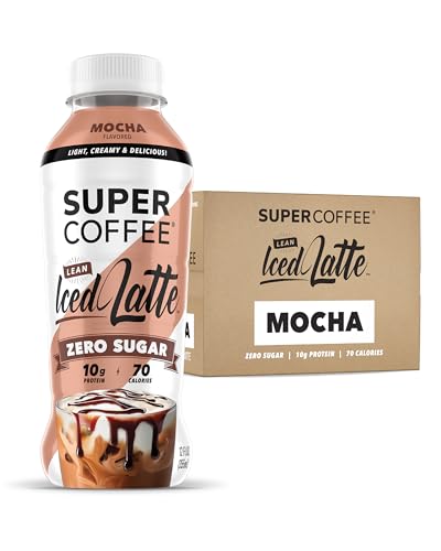 SUPER COFFEE, Keto Protein Coffee (0g Added Sugar, 10g Protein, 70 Calories) [Mocha] 12 Fl Oz, 12 Pack | Iced Smart Coffee Drinks