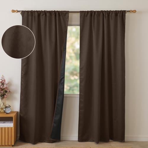 Image of HOMEMONDE 100% True Blackout Curtains 5 Feet Window - 1 Piece Curtain| Embossed Design | Light Block Thermal Insulated & Noise Reducing Top Style Rod Pocket Curtains (Brown, 60Inch)