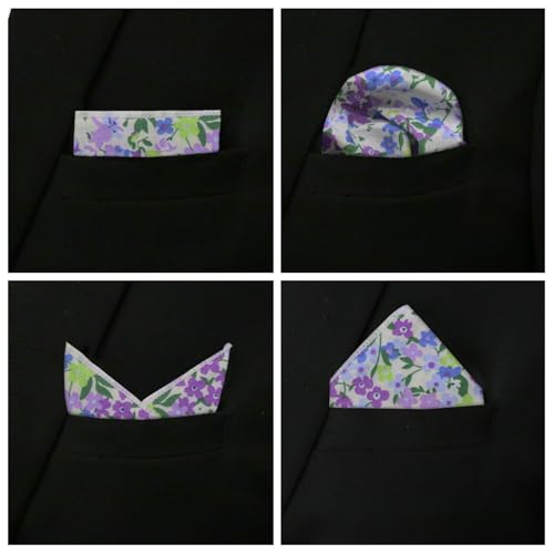 Image of Floral Pocket Squares for Men with Holder Printed Flower Mens Handkerchief Cotton Suit Pocket Hanky for Wedding