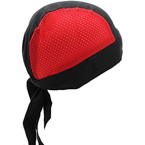 Hiphopville Adjustable Cool Mesh Air Flow Red & Black Skull Cap Hat Bandana with Tie Cover