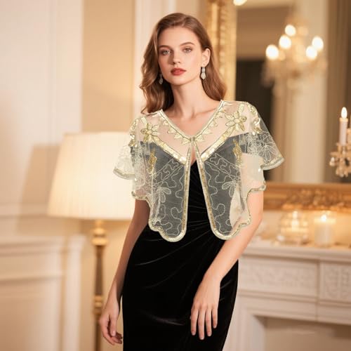 Fumwase Women's 1920s Shawl Wraps Sequin Beaded Evening Shawls Flapper for Evening Dresses Formal Wedding Party Hallowmas4