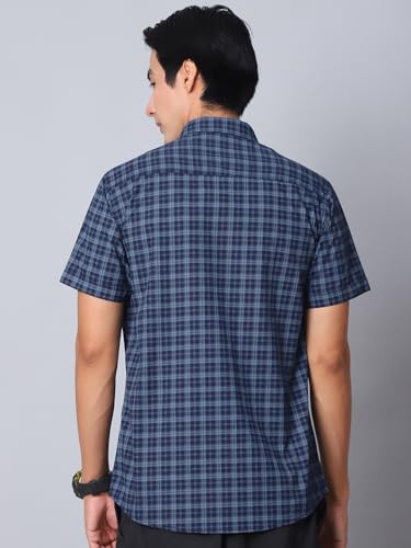 Image of Majestic Man Men Comfort Slim Fit Checked Pure Cotton Half Sleeve Casual Shirt