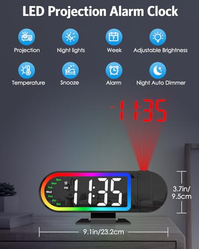 AMIR Projection Alarm Clock for Bedroom Ceiling with 17-Color Ambient Light - Image 2