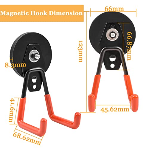 Strong Magnetic Hooks Heavy Duty, 2.59\" Garage Magnet Hooks with Anti-Slip Coating for Hanging, Industrial Strength Utility Magnets Hooks, for Metal Cabinets, Cordless Drills, Cruise Cabin, Pack of 2