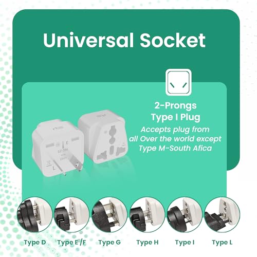 Image of India Plug to China Australia New Zealand Adapter Socket Power Converter & More Travel Essentials Universal International Travel Adapter Plug Perfect for Cell Phones, Laptop Camera Chargers (2 Pack)