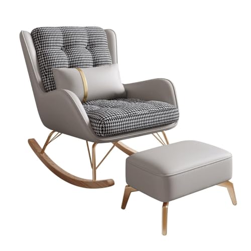 JIESOO Silla Cómoda Reclinable Tapizada con Almohada Lumbar Y Reposapiés, Mecedora Ocio con Reposabrazos, Silla Decorativa For Sala De Estar(Grey)