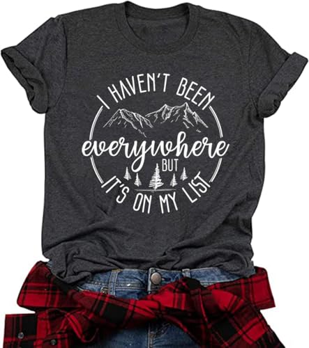 I Haven't Been Everywhere But It's On My List T-Shirt for Women Travel Lover Short Sleeve Tee Wanderlust Casual Tops Grey