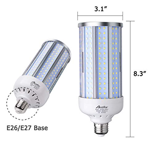60W Led Corn Light Bulb For Indoor Large Area, E26 6000Lm 6500K Cool White,Super Bright Daylight Led Corn Bulb For Garage Barn Workshop Warehouse Factory Porch Backyard High Bay, 85V-265V #TOP1