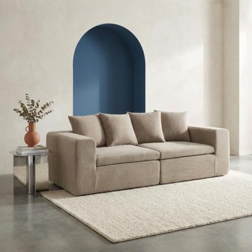 Sofá modular sweeek de 3 plazas en chenilla beige oscuro para renovar salones pequeños 3