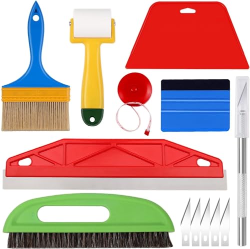 MUSLONG Outils de papier peint, ensemble d'outils manuels professionnels pour papier peint avec lisseuse à papier peint, rouleau de couture, brosse à papier peint pour...