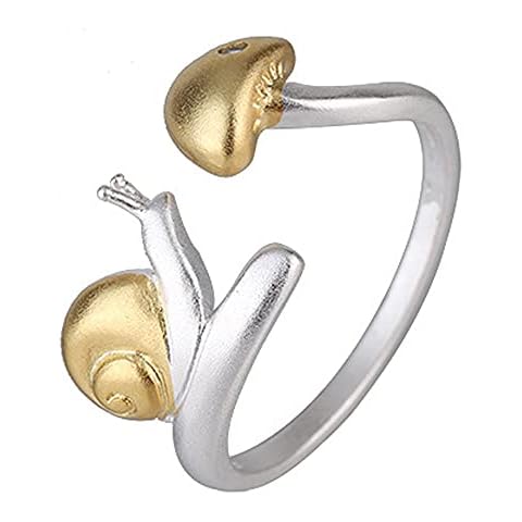Mushroom Rings For Women, Cute Animal Fashion Ring Gothic Snail Silver Punk Ring Vintage Cool Nature Adjustable Ring For Men Best Friend Gift, Non-Precious Metal, No Gemstone Cover