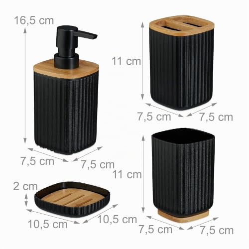 Set accesorios baño plástico y bambú negro juego de 6 piezas 6