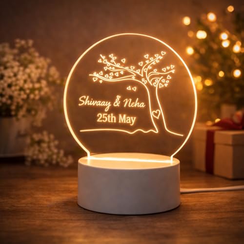 Image of Customized 3D Lamp for Couples - Personalized LED Night Light with Names, Unique Gift for Husband Wife, Custom Romantic Decor for Birthday, Wedding, or Valentine (Name & Date Couple Lamp)