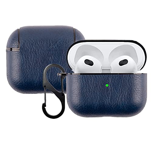 Yqg 2021 Leather Case Compatible With Airpods 3Rd Generation, Fully-Wrapped Portable Shockproof Leather Cover With Keychain For Apple Airpods 3 Charging Case For Women Men [Front Led Visible] Blue #TOP4