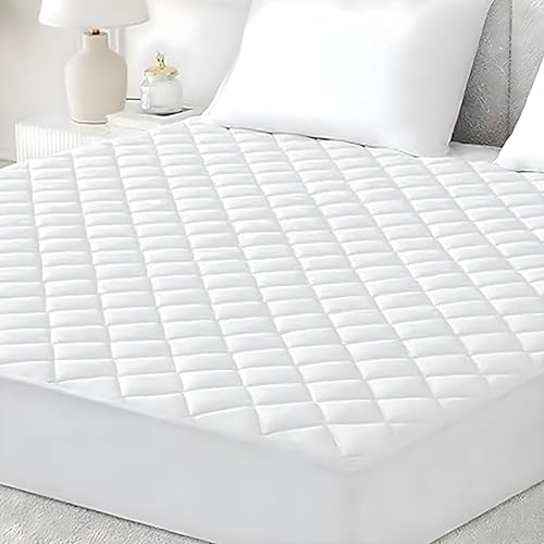 Quilted Mattress Protector for King Size Bed (150cm x 200cm) - Extra Deep 30 cm Stretch Skirt, Breathable & Anti-Allergy Microfiber, Fitted Mattress Cover, Shrink Resistant