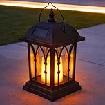 Festive Lights - 27cm Black Outdoor Solar Garden Candle Lantern - Flickering Amber LED, Hanging Tabletop Solar Powered Light, Waterproof Patio, Garden & Decking Lighting, Mother's Day Gift