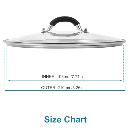 8 Inch Pan Lid - Glass Lid with Stainless Steel Handle for Frying Pan and Pots (8