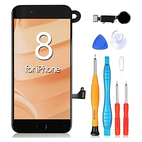 Ayake for iPhone 8 Screen Replacement with Home Button, Full Assembly Retina LCD Touch Display Digitizer with Front Camera+Earpiece Speaker+Proximity Sensor for A1863, A1905, A1906 (Black)