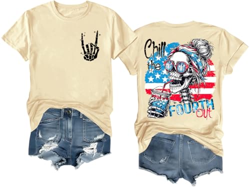 Chill The Fourth Out Shirt Chill The Fourth Out Funny Skeleton 4th of July Patriotic T-Shirt Graphic Tee