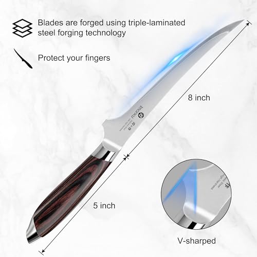 Image of imarku 8 Inch Fillet Knife, Razor Sharp Boning Knife with Japanese High Carbon Stainless Steel, Professional Filet Knives for Precision Meat Cutting Deboning Fish Fillting, Ergonomic Pakkawood Handle