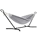 SONGMICS Hängematte mit Gestell, 210 x 150 cm, auf 5 Verschiedene Höhen verstellbar, Gestell aus Metall, bis 240 kg belastbar, für Garten, schwarzes Gestell und graue Hängematte GHS001G01