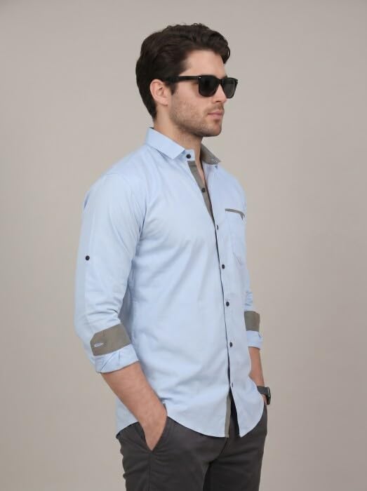 Image of Diverse Men's Cotton Blend Shirt with Pocket Design Spread Collar Full Sleeves Regular Fit and Standard Length | Comfortable Cotton Casual Shirt for Man