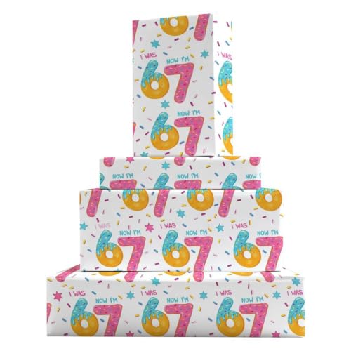 GleeWrap 4 Sheet Funny 67 Donut Wrapping Paper I Was Now Im 67 Doughnut SIX SEVEN Design Birthday Gift Wrap for Kids Teens Girls Boys Holiday Party 50 x 70 cm