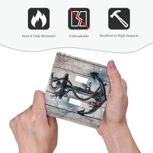 Cache interrupteur double en bois de corail ancre nautique pour masquer les fixations - 8