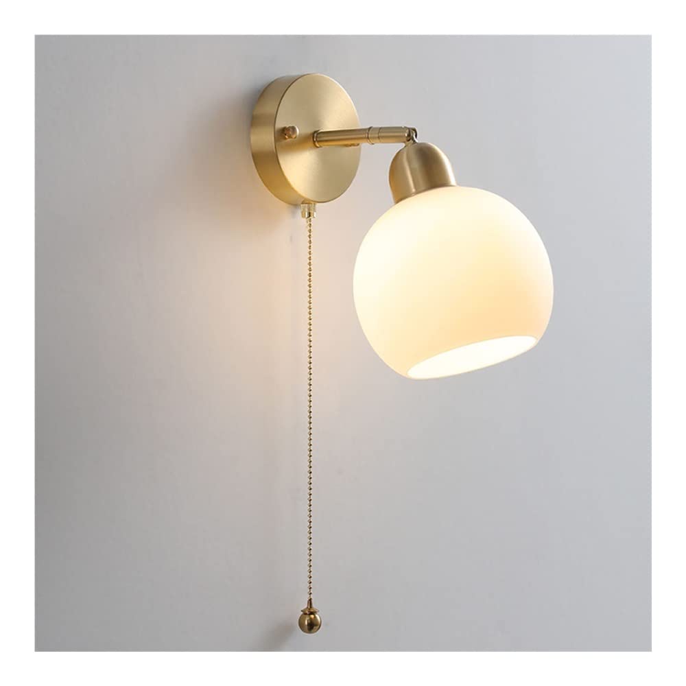 Nordic Glass Wall Light Vintage Bedroom Bedside Wall Lamp with Pull Cord Switch Wall Sconces for Bedroom Corridor